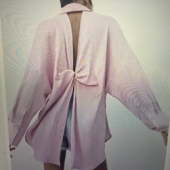 Zara Pink Lilac Oversized Knotted Back Long Sleeve Button Front Shirt Size S - Picture 1 of 11